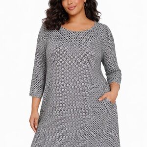 Wearever Collection Elegant Black and White Long Sleeve Dress